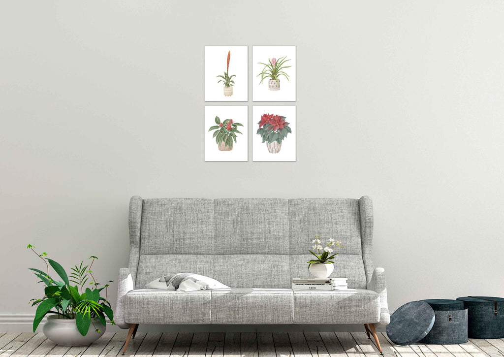Beautiful Potted Plants Design Wall Art Prints Set - Ideal Gift For Family Room Kitchen Play Room Wall Décor Birthday Wedding Anniversary | Set of 4 - Unframed- 8x10 Photos