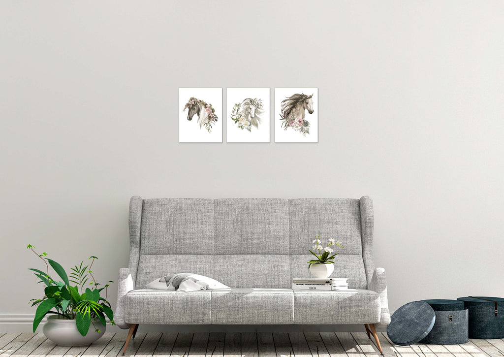 Horses Face Sketch Nursery Wall Art Prints Set - Home Decor For Kids, Child, Children, Baby or Toddlers Room - Gift for Newborn Baby Shower | Set of 3 - Unframed- 8x10 Photos