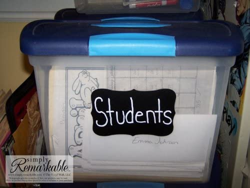 Reusable Chalk Labels - 32 Fancy Rectangle Shape 2" x 1.25" Adhesive Chalkboard Stickers, Durable Classic Material is Dishwasher Safe with Semi-Permanent Adhesive and Lightly Textured Writing Surface. Can be Wiped Clean and Reused