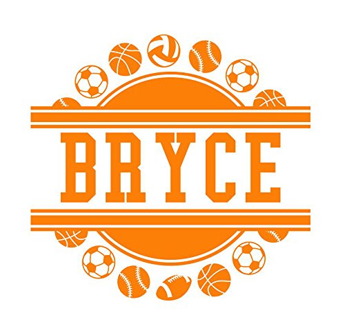 Sports Balls Wall Decal Frame With Custom Name Decal - Football Baseball Soccer Basketball Varsity Wall Art Decal Wall Sticker 22"w x 22"t