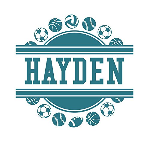 Sports Balls Wall Decal Frame With Custom Name Decal - Football Baseball Soccer Basketball Varsity Wall Art Decal Wall Sticker 22"w x 22"t