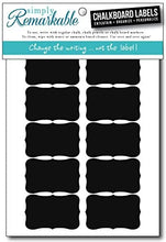 Load image into Gallery viewer, Chalkboard Stickers - 30 Medium Fancy Rectangle Chalk Labels Ð Removable, Rewriteable, Simply Remarkable! Organize, Personalize and Entertain with style and simplicity! Light, long lasting Material - Made in the USA.