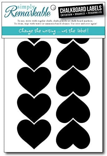 Reusable Chalk Labels - 20 Heart Shape 2.2" x 1.85" Chalkboard Stickers Wipe Clean and Reuse Organizing, Decorating, Crafts, Personalized Hostess Gifts, Wedding and Party Favors