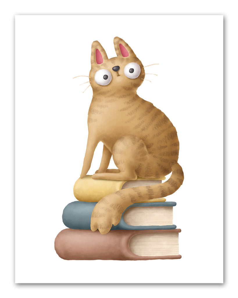 Cat Reading Book & Sleeping Nursery Wall Art Prints Set - Home Decor For Kids, Child, Children, Baby or Toddlers Room - Gift for Newborn Baby Shower | Set of 4 - Unframed- 8x10 Photos