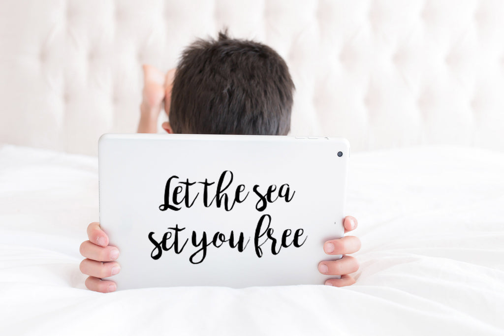 Let The Sea Set You Free | 7" x 4" Vinyl Sticker | Peel and Stick Inspirational Motivational Quotes Stickers Gift | Decal for Outdoors/Nature Water Lovers