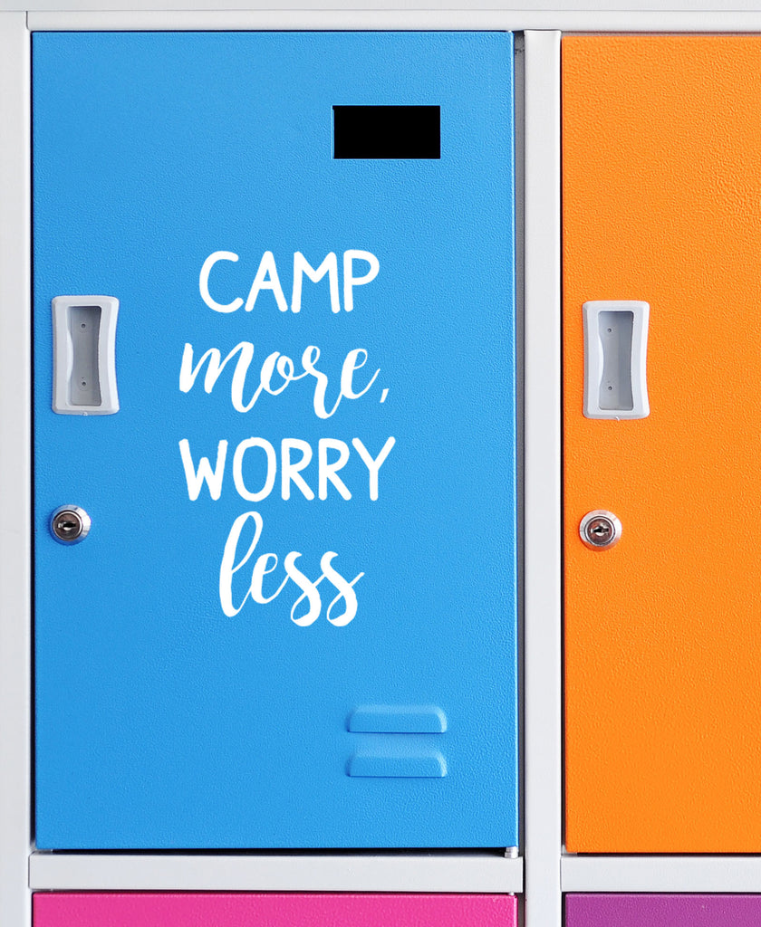 Camp More Worry Less | 4" x 7" Vinyl Sticker | Peel and Stick Inspirational Motivational Quotes Stickers Gift | Decal for Outdoors/Nature Camping Lovers