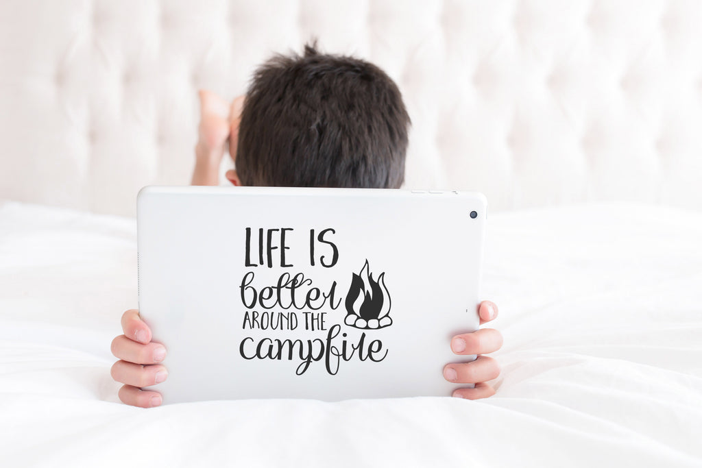 Life is Better Around The Campfire | 5.2" x 5" Vinyl Sticker | Peel and Stick Inspirational Motivational Quotes Stickers Gift | Decal for Outdoors/Nature Camping Lovers