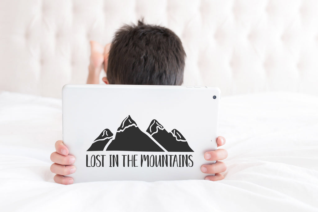 Lost in The Mountains | 8" x 3.8" Vinyl Sticker | Peel and Stick Inspirational Motivational Quotes Stickers Gift | Decal for Outdoors/Nature Mountains Lovers