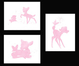 Inspired by Bambi - Set of 3 Beautiful Watercolor Poster Prints are Photo Quality and Made in USA - Disney Bambi and Thumper Nursery Decor - Frame not Included (8x10, Pink)