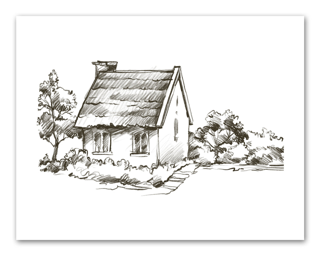 Pencil Sketch House Windmill Wall Art Prints Set - Ideal Gift For Family Room Kitchen Play Room Wall Décor Birthday Wedding Anniversary | Set of 4 - Unframed- 8x10 Photos