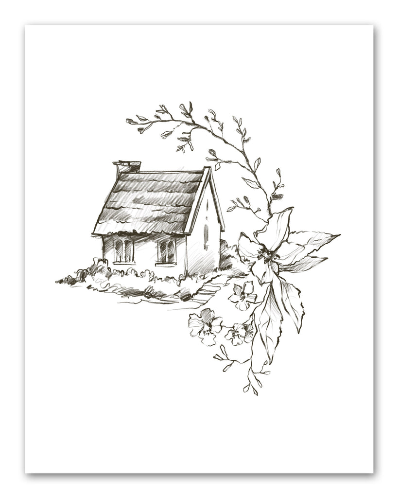 Pencil Sketch House Windmill Design Wall Art Prints Set - Ideal Gift For Family Room Kitchen Play Room Wall Décor Birthday Wedding Anniversary | Set of 4 - Unframed- 8x10 Photos