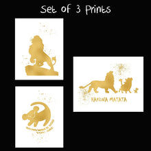 Load image into Gallery viewer, Lion King and Disney Inspired Set of 3 Poster Print Photo Quality - Nursery and Home Decor Made in USA - Frame not Included (8x10, Gold Set 1)