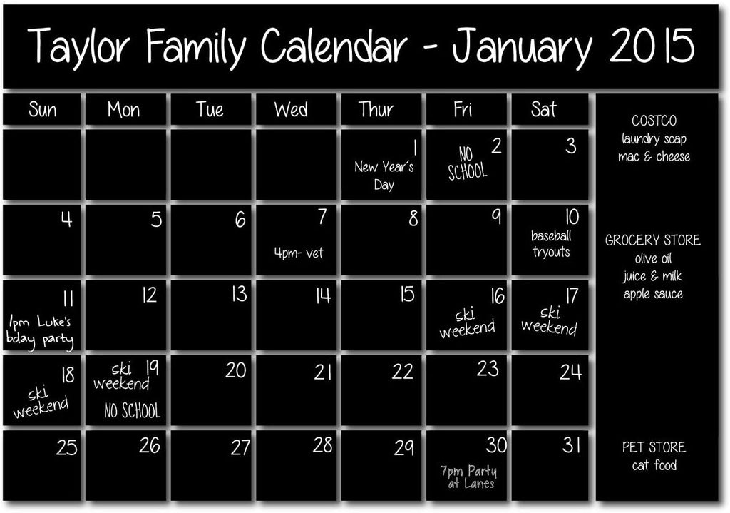 Chalkboard Sticker Calendar Wall Decal with Notes Area and Liquid Chalk Pen Chalkboard Marker (22"x18")
