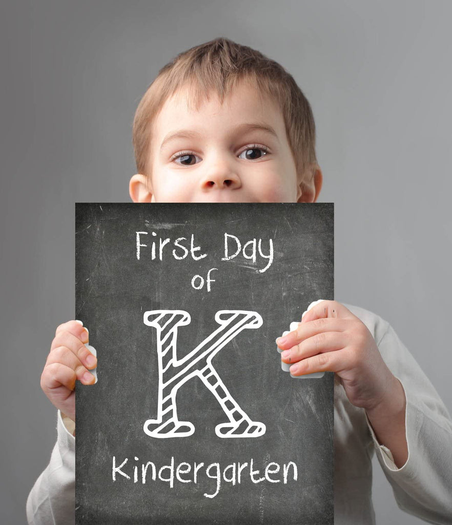 First Day of School Print, Kindergarten Reusable Chalkboard Photo Prop for Kids Back to School Sign for Photos, Frame Not Included (8x10, Kindergarten - Style 1)