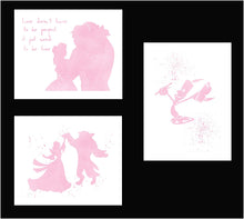 Load image into Gallery viewer, Set of 3 Pink Watercolor Prints Inspired by Beauty and The Beast - Made in USA - Disney Inspired - Home Art Print -Frame not Included (8x10, Pink Set 2)