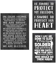 Load image into Gallery viewer, Military Family Set of 3 Wall Poster Prints - in Our Home - House Rules - Army, Navy, Marines, Air Force - Patriotic - 4th of July - Frame NOT Included (8" x 10", 3 Pack)
