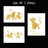 Lion King and Disney Inspired Set of 3 Poster Print Photo Quality - Nursery and Home Decor Made in USA - Frame not Included (8x10, Gold Set 3)
