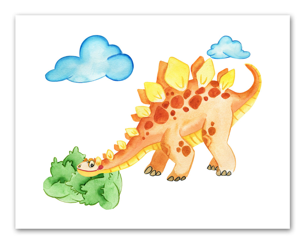 Kids Dino Dinosaur Wall Art Prints Set - Home Decor For Kids, Child, Children, Baby or Toddlers Room - Gift for Newborn Baby Shower | Set of 4 - Unframed- 8x10 Photos