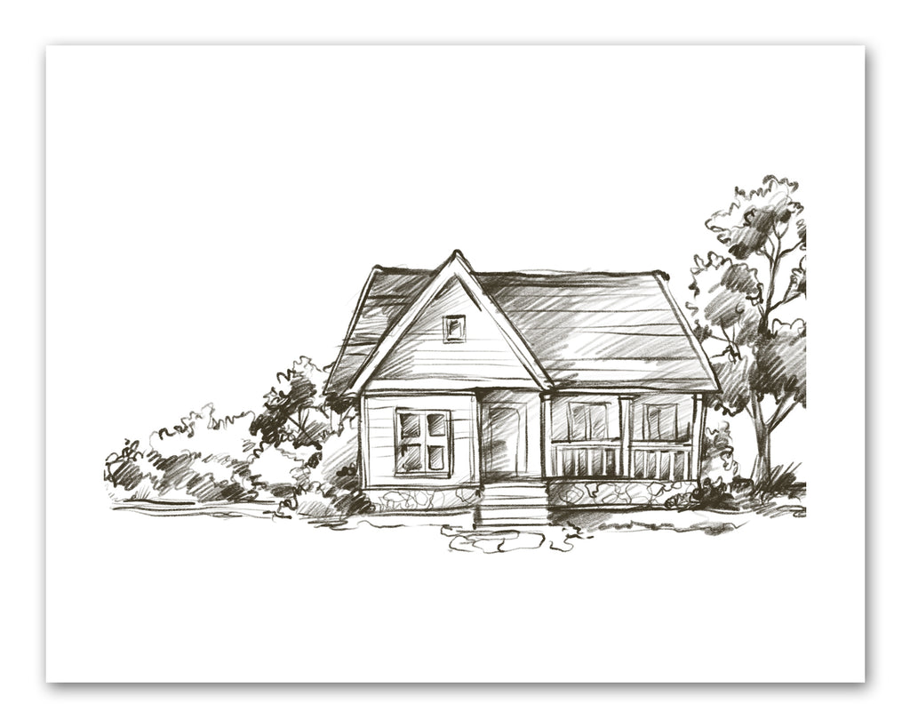 Pencil Sketch House Windmill Wall Art Prints Set - Ideal Gift For Family Room Kitchen Play Room Wall Décor Birthday Wedding Anniversary | Set of 4 - Unframed- 8x10 Photos