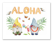 Load image into Gallery viewer, Aloha Hawaiian Gnomes Bedroom Wall Art Prints Set - Home Decor For Kids, Child, Children, Baby or Toddlers Room - Gift for Newborn Baby Shower | Set of 3 - Unframed- 8x10 Photos