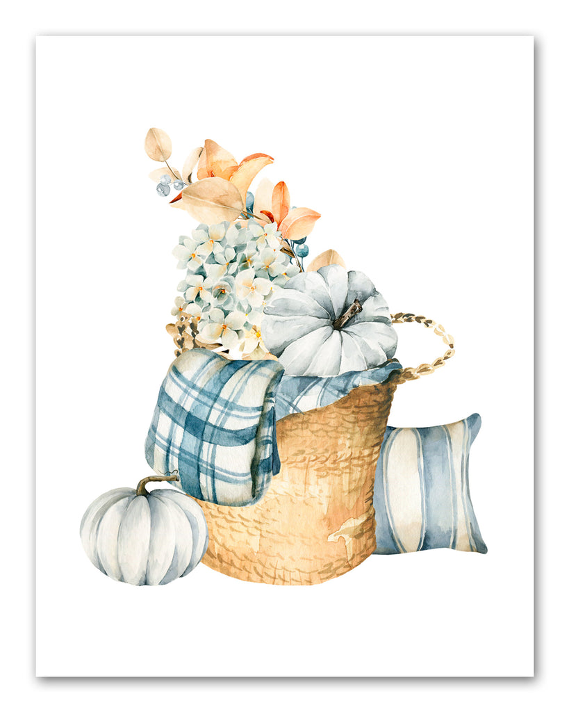 Farmhouse Autumn Flower, fruit & Picnic Basket Wall Art Prints Set - Ideal Gift For Family Room Kitchen Play Room Wall Décor Birthday Wedding Anniversary | Set of 4 - Unframed- 8x10 Photos