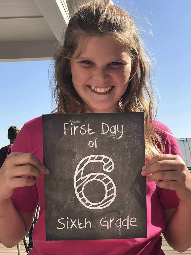 First Day of School Print, 6th Grade Reusable Chalkboard Photo Prop for Kids Back to School Sign for Photos, Frame Not Included (8x10, 6th Grade - Style 1)