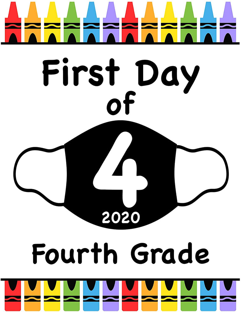 First Day of School Art Print for 2020. Unframed Reusable Photo Prop for Kids and Parents Back to School Sign. Masked, zoomed and remote learning 8” x 10” (8" x 10" Color, 4th Grade)