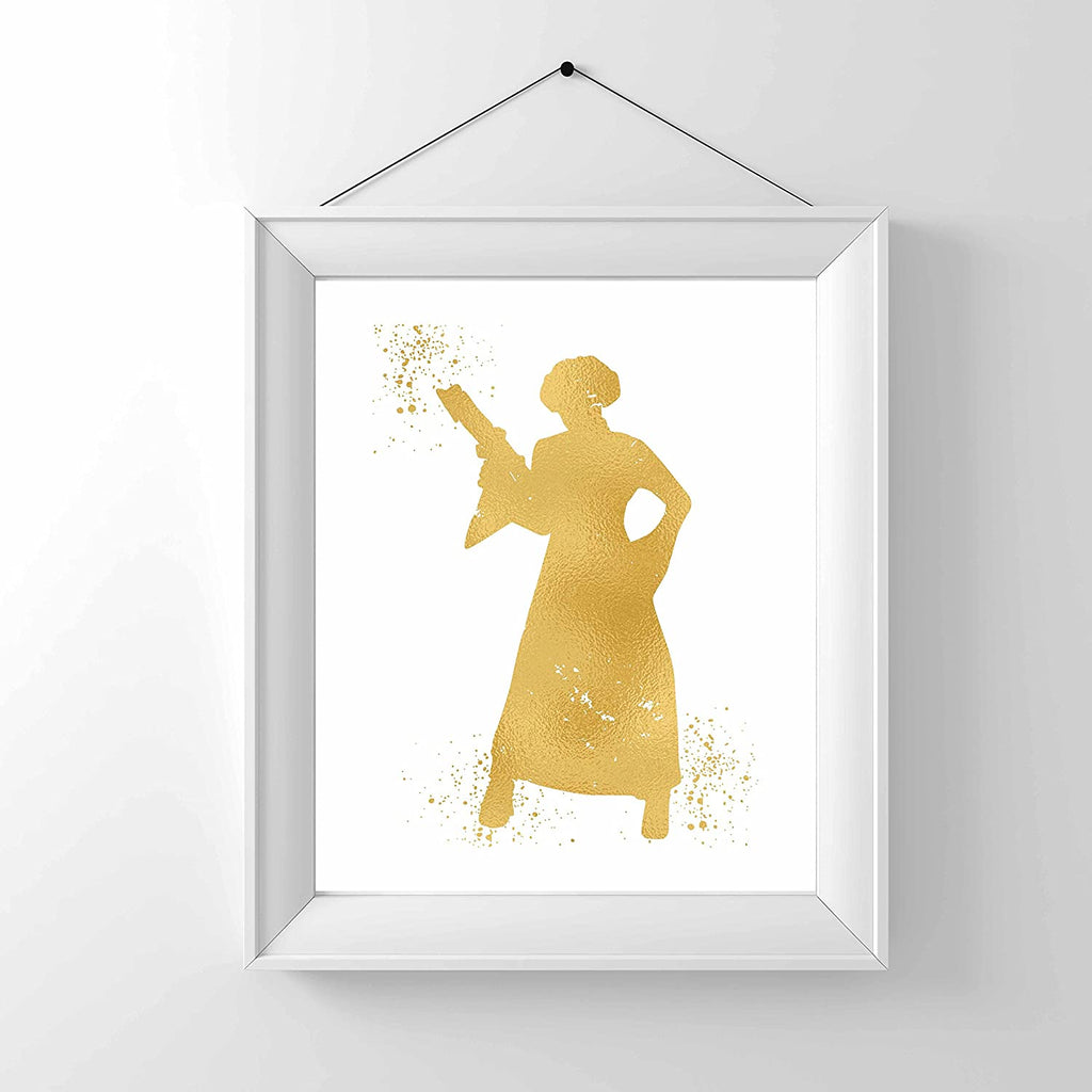 Gold Print - Princess Leia - Inspired by Star Wars - Gold Poster Print Photo Quality - Made in USA - Home Art Print -Frame not Included (8x10, Princess Leia)