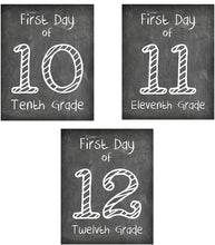 Load image into Gallery viewer, First Day of School Print, Set of 3 Reusable Chalkboard Photo Prop for Kids Back to School Sign for Photos, 10th grade, 11th grade, 12th grade, Frame Not Included (8x10, Set 4 - Style 1)