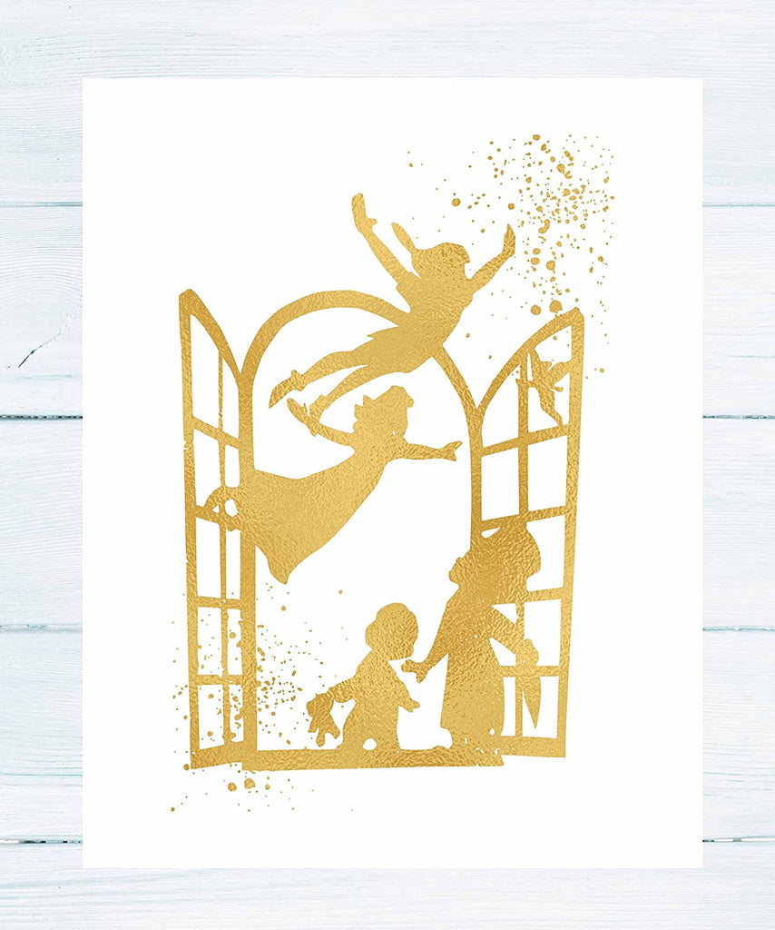 Gold Print Inspired by Peter Pan - Gold Poster Print Photo Quality - Made in USA - Home Art Print -Frame not Included (8x10, Window)
