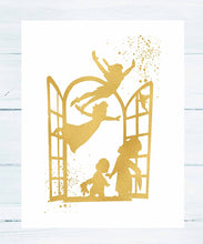 Load image into Gallery viewer, Gold Print Inspired by Peter Pan - Gold Poster Print Photo Quality - Made in USA - Home Art Print -Frame not Included (8x10, Window)