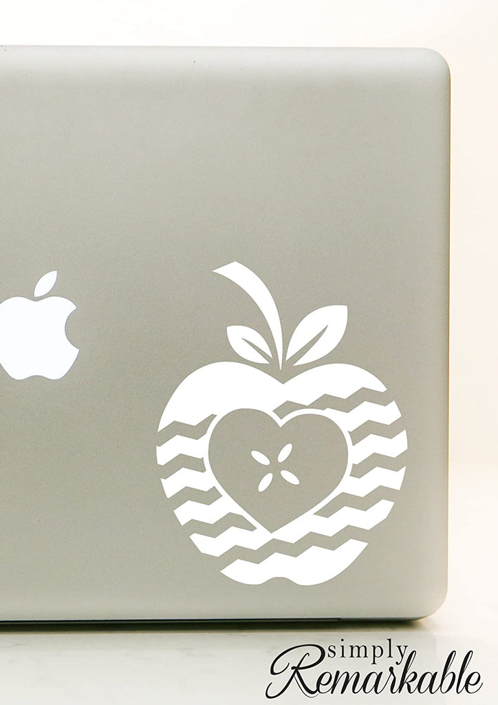 Vinyl Decal Sticker for Computer Wall Car Mac MacBook and More - Chevron Apple Heart Frame - Decal for Teachers, Students, Gifts, ipads, Tutors