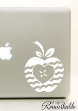 Load image into Gallery viewer, Vinyl Decal Sticker for Computer Wall Car Mac MacBook and More - Chevron Apple Heart Frame - Decal for Teachers, Students, Gifts, ipads, Tutors