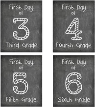 Load image into Gallery viewer, First Day of School Print, Set of 4 - 3rd grade, 4th grade, 5th grade, 6th grade, Reusable Chalkboard Photo Prop for Kids Back to School Sign for Photos, Frame Not Included (8x10, Set 2 - Style 1)
