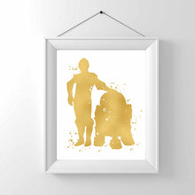 Load image into Gallery viewer, Gold Print - R2D2 and C3P0 - Inspired by Star Wars - Gold Poster Print Photo Quality - Made in USA - Home Art Print -Frame not Included (8x10, R2D2 &amp; C3PO)
