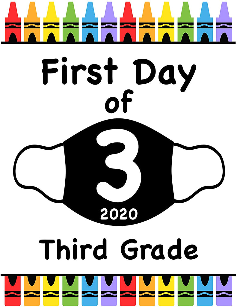 First Day of School Art Print for 2020. Unframed Reusable Photo Prop for Kids and Parents Back to School Sign. Masked, zoomed and remote learning 8” x 10” (8" x 10" Color, 3rd Grade)
