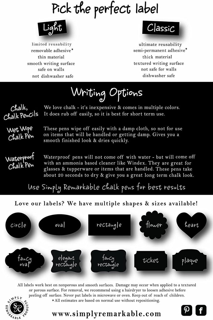 Reusable Chalk Labels - 22 Plaque Shape Chalkboard Stickers in 3 Sizes Wipe Clean and Reuse Organizing, Decorating, Crafts, Personalized Hostess Gifts, Wedding and Party Favors