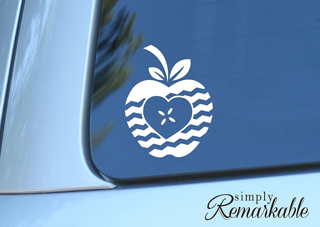 Vinyl Decal Sticker for Computer Wall Car Mac MacBook and More - Chevron Apple Heart Frame - Decal for Teachers, Students, Gifts, ipads, Tutors