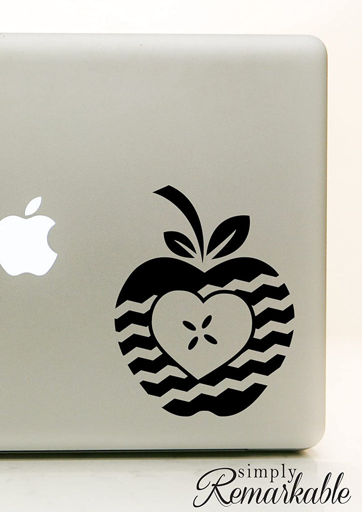 Vinyl Decal Sticker for Computer Wall Car Mac MacBook and More - Chevron Apple Heart Frame - Decal for Teachers, Students, Gifts, ipads, Tutors