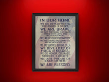 Load image into Gallery viewer, Military Family Wall Poster Print - in Our Home - House Rules - Army, Navy, Marines, Air Force - Patriotic - 4th of July - Frame Not Included (11" x 14", Flag)