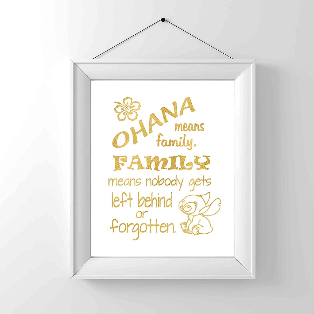 Lilo and Stitch - Ohana Means Family - Gold Print Inspired by Lilo and Stitch - Poster Print Photo Quality - Made in USA - Disney Inspired - Home Art Print -Frame not included (11x14, StitchAngel)
