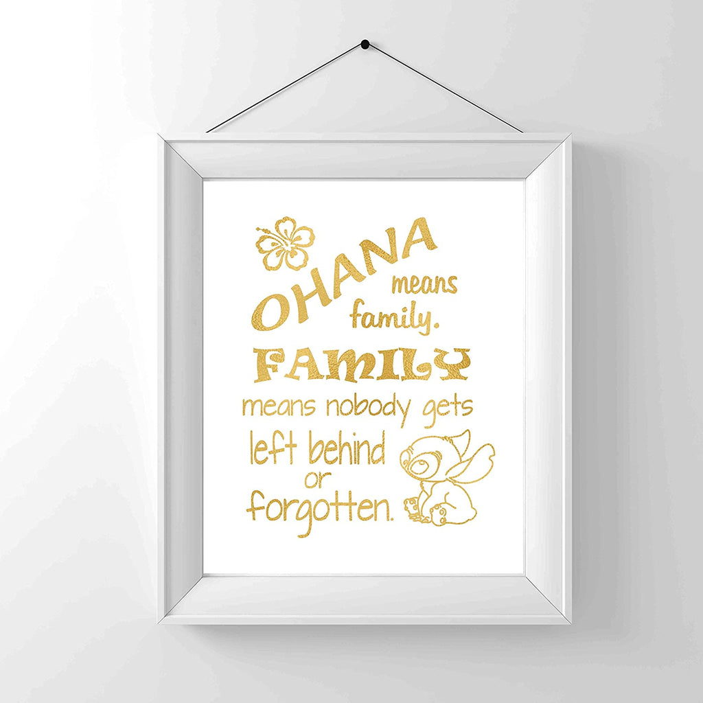 Lilo and Stitch - Ohana Means Family - Gold Print Inspired by Lilo and Stitch - Poster Print Photo Quality - Made in USA - Disney Inspired - Home Art Print -Frame not included (11x14, LSDance)
