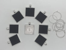 Load image into Gallery viewer, Reusable Personalized Wine Charms 8 Mini Chalkboard Squares on Silver Plated Pendants, Can be Wiped Clean and Reused.