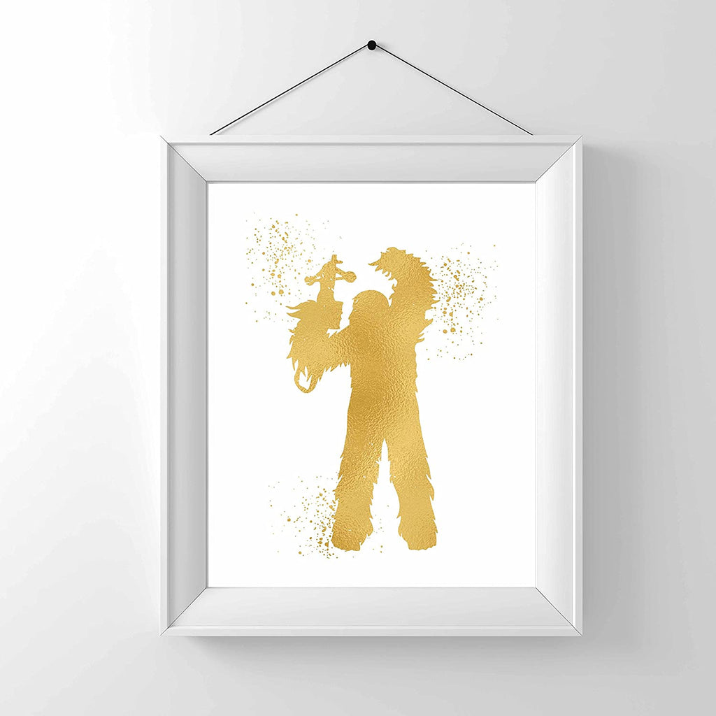 Gold Print - Chewbacca - Inspired by Star Wars - Gold Poster Print Photo Quality - Made in USA - Home Art Print -Frame not Included (8x10, Chewbacca)