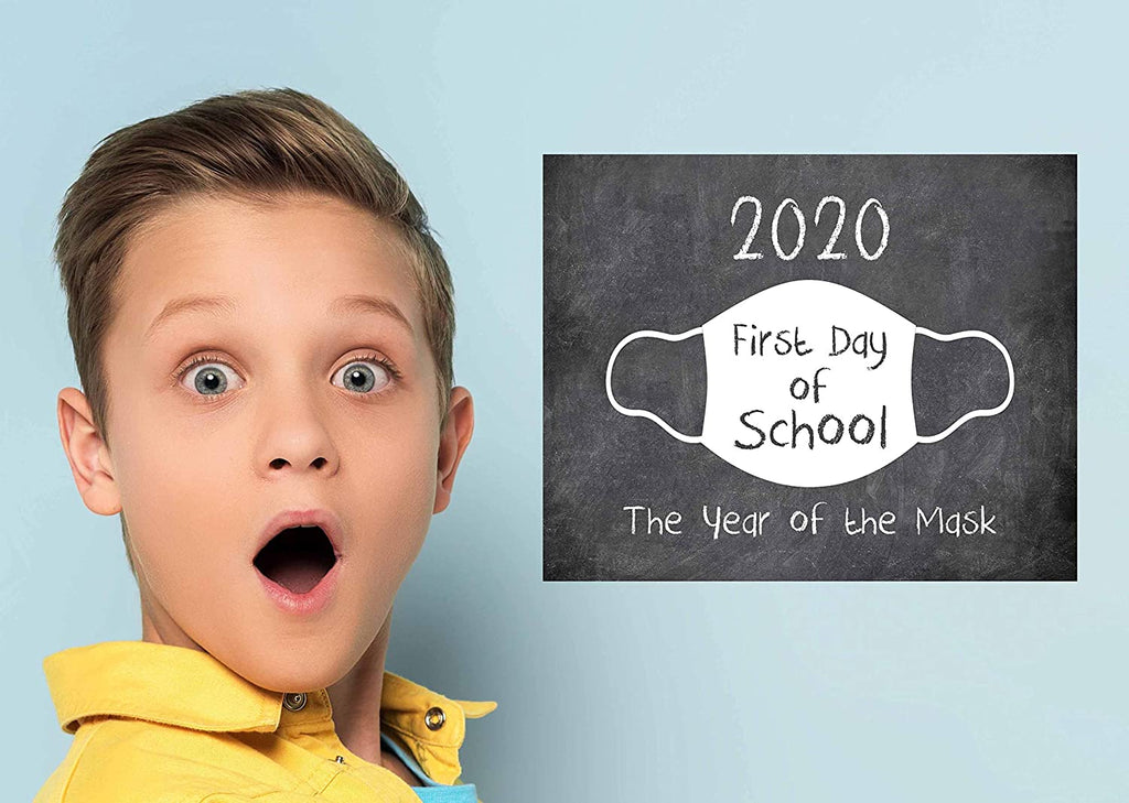 First Day of School Art Print for 2020. Unframed Reusable Photo Prop for Kids and Parents Back to School Sign. Masked, zoomed and remote learning 8” x 10” (8" x 10" Chalk, Year of Mask)