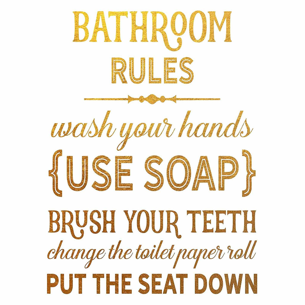 Bathroom Rules - Beautiful Photo Quality Poster Print - Decorate your home with these beautiful prints for kitchen, bath, family room, housewarming gift Made in the USA 8" x 10"