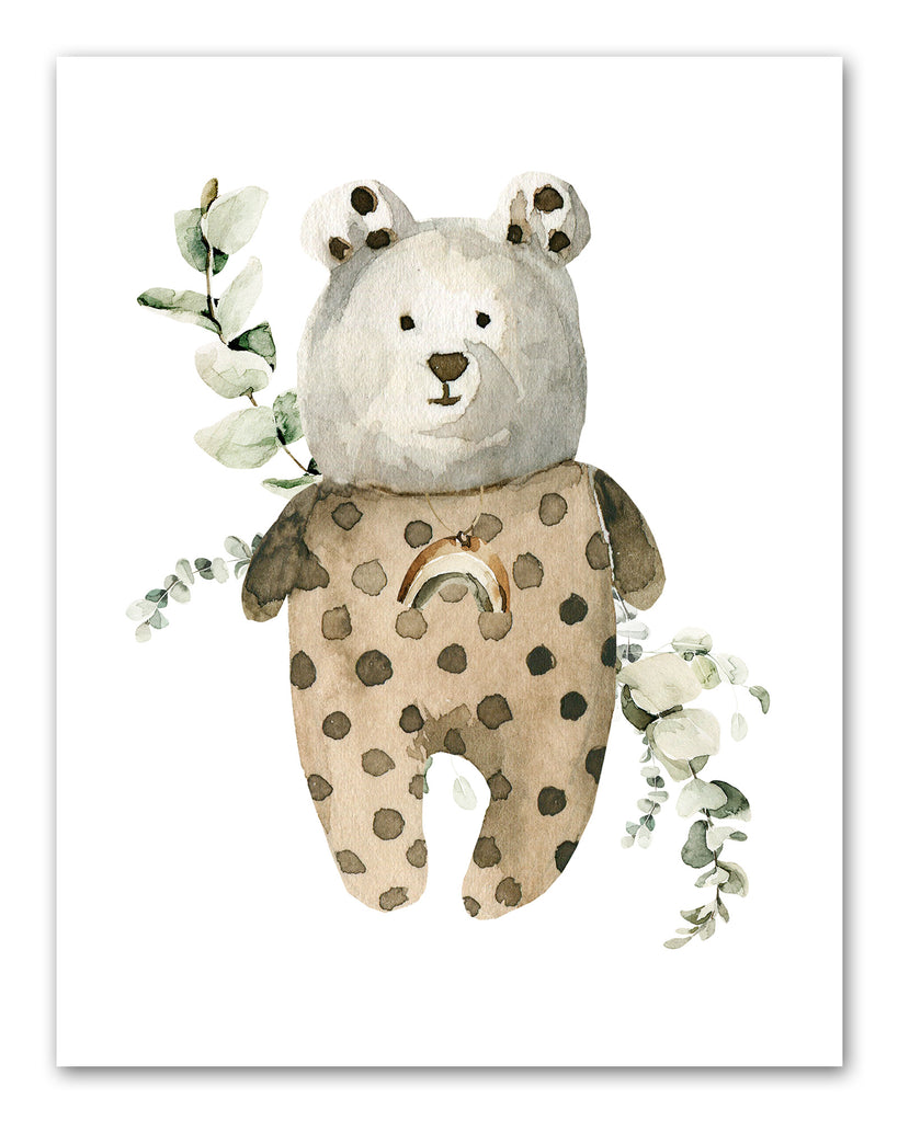 Teddy Bear Frok Bag & Sandle Boho Nursery Wall Art Prints Set - Home Decor For Kids, Child, Children, Baby or Toddlers Room - Gift for Newborn Baby Shower | Set of 4 - Unframed- 8x10 Photos