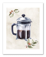 Load image into Gallery viewer, Coffee Maker & Seed Foliage Kitchen Wall Art Prints Set - Ideal Gift For Family Room Kitchen Play Room Wall Décor Birthday Wedding Anniversary | Set of 4 - Unframed- 8x10 Photos