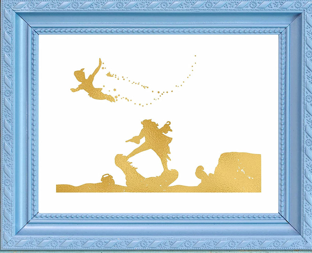Gold Print Inspired by Peter Pan and Captain Hook - Gold Poster Print Photo Quality - Made in USA - Home Art Print -Frame not Included (8x10, Peter Hook Croc)