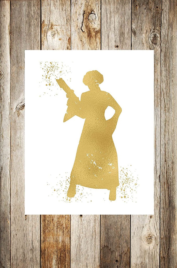 Gold Print - Princess Leia - Inspired by Star Wars - Gold Poster Print Photo Quality - Made in USA - Home Art Print -Frame not Included (8x10, Princess Leia)